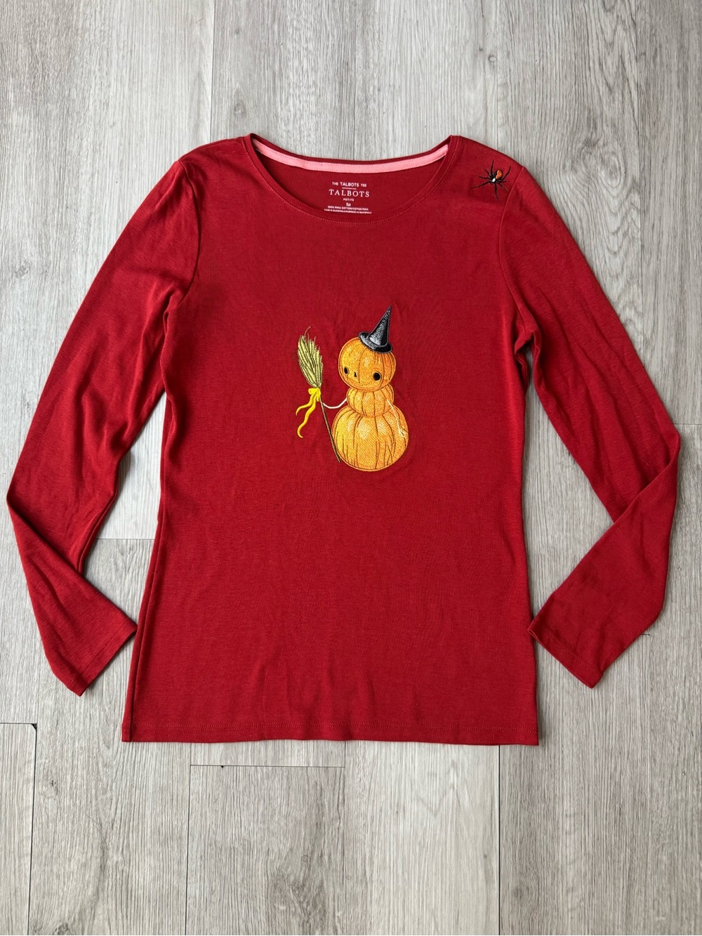 Talbots Women’s Halloween Fall Pumpkin Long Sleeve T Shirt Petite Small